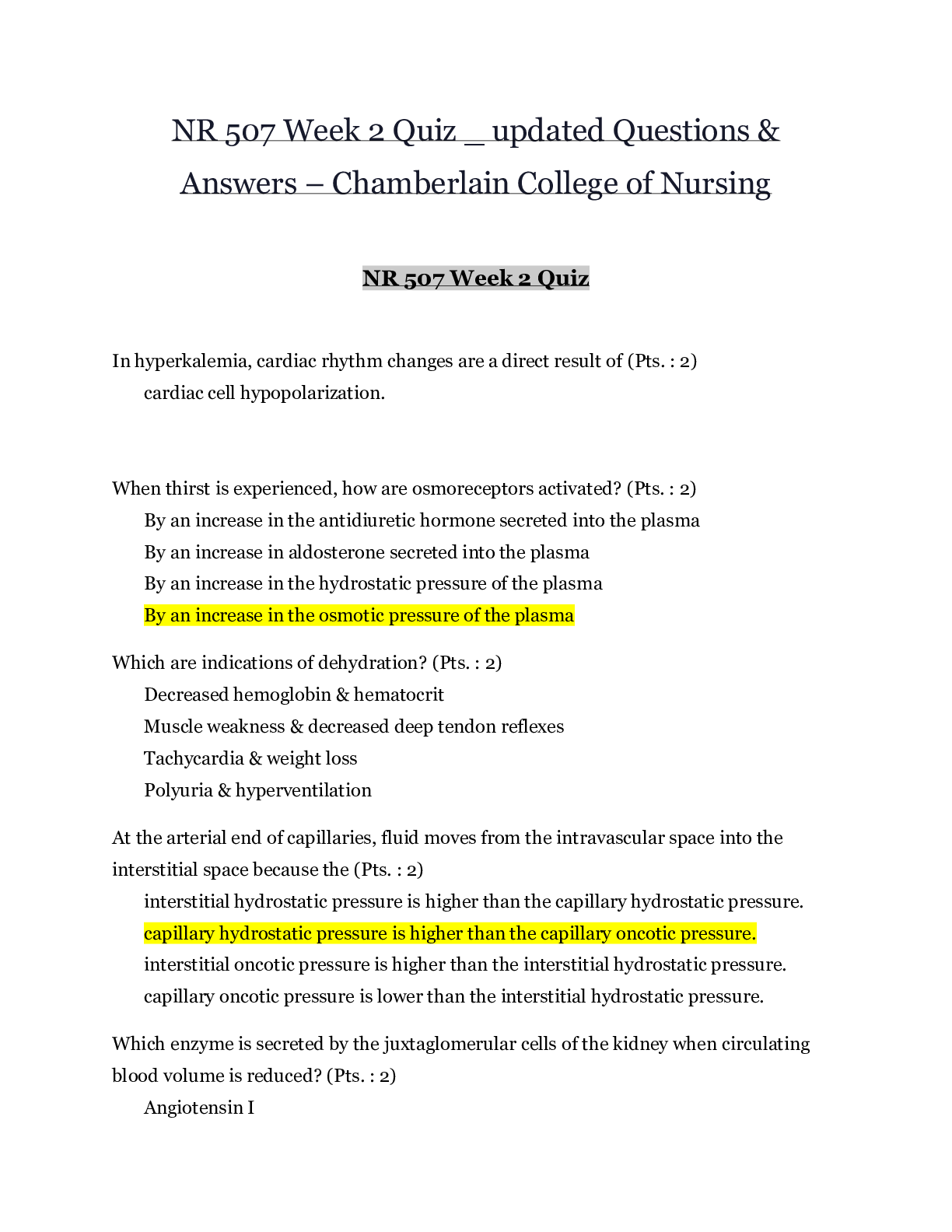 NR 507 Week 2 Quiz - Questions & Answers_Graded A+